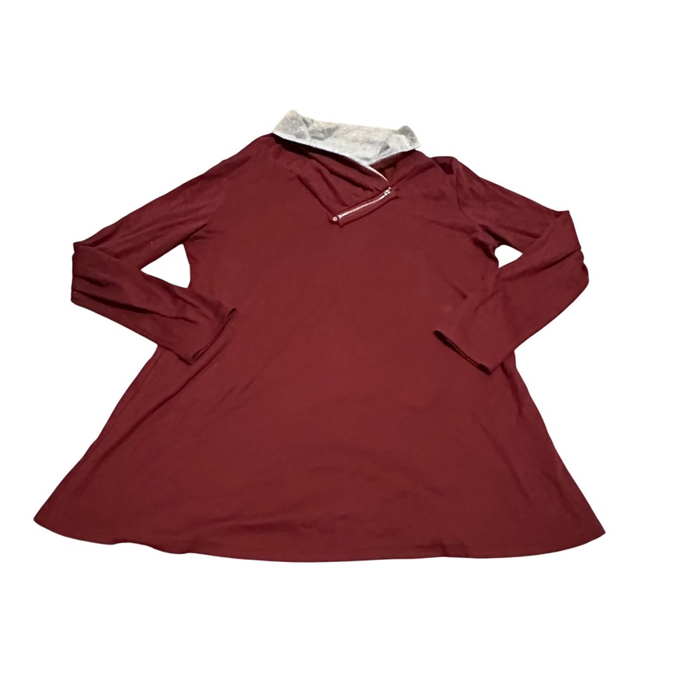 MUSEY‎ Womens Burgundy Knit Pullover Sweater Tunic Top Zipper Collar XL